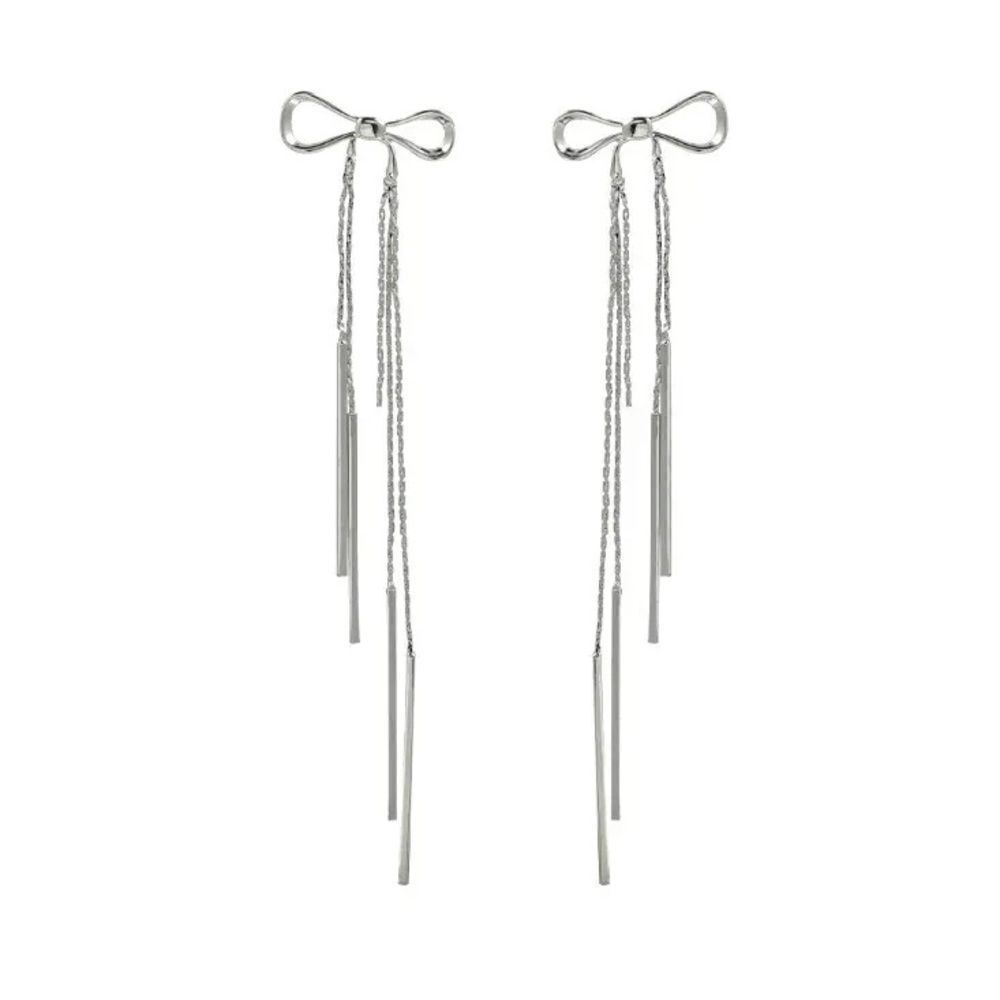 Silver bow dangle earrings #112